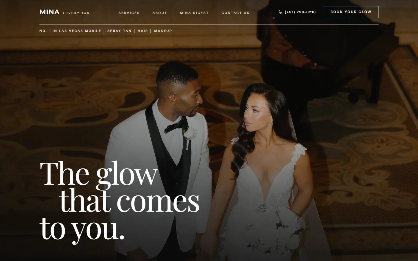 The Mina Luxury Tan home page on a desktop screen